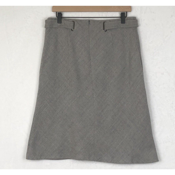 BROOKS‎ BROTHERS 100% Wool A-Line Midi Skirt Sz 10 Gray Lined Faux Belt Preppy - Picture 2 of 10